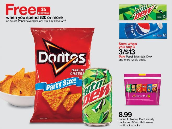 Target Pepsi Deals with FREE $5 Gift Card wyb $20+ Pepsi and Frito-Lay