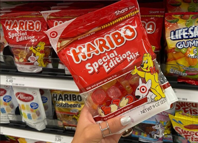 Haribo Target Mix candy bag in front of a shelf at Target