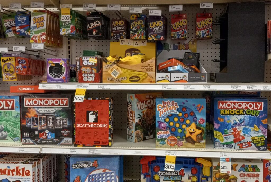 Target Toys Clearance shelf with board games