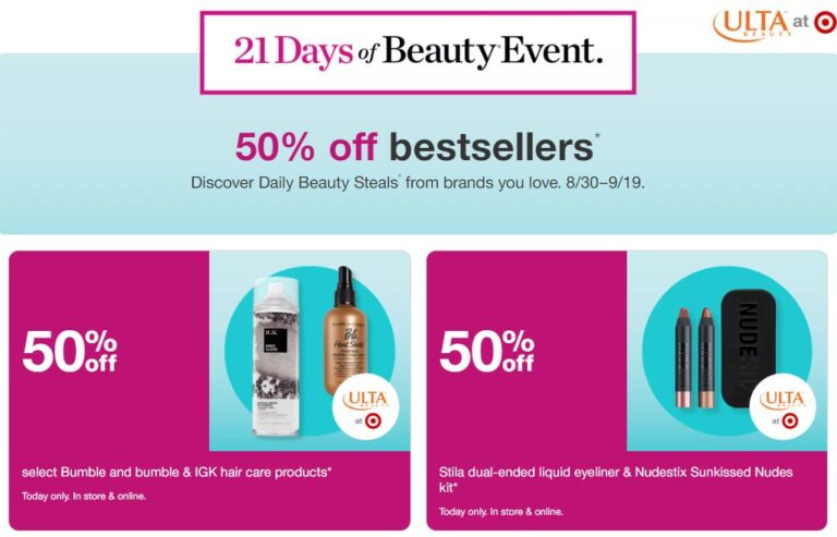 Ulta Beauty Collection deals on a blue background