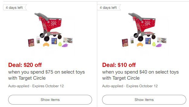 Target toy circle offers